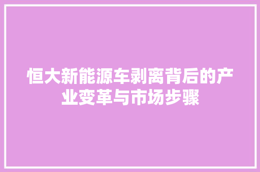 恒大新能源车剥离背后的产业变革与市场步骤