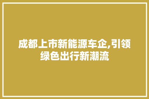 成都上市新能源车企,引领绿色出行新潮流 新能源汽车