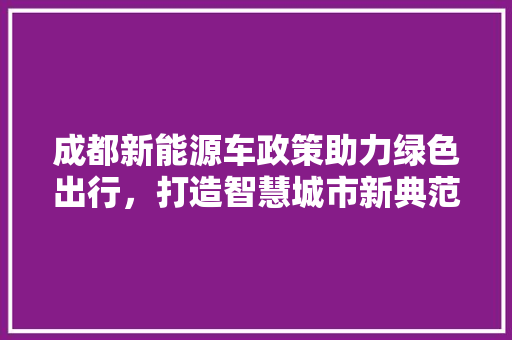 成都新能源车政策助力绿色出行，打造智慧城市新典范