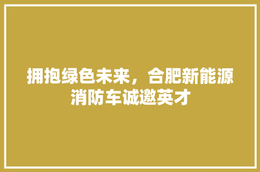 拥抱绿色未来，合肥新能源消防车诚邀英才