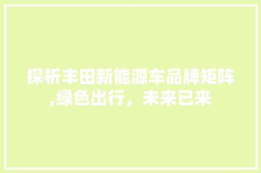 探析丰田新能源车品牌矩阵,绿色出行，未来已来