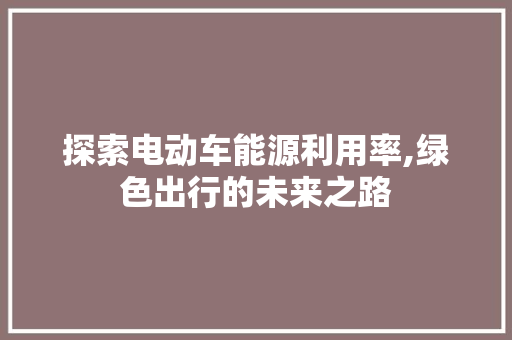 探索电动车能源利用率,绿色出行的未来之路