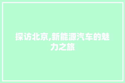 探访北京,新能源汽车的魅力之旅