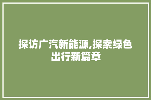 探访广汽新能源,探索绿色出行新篇章