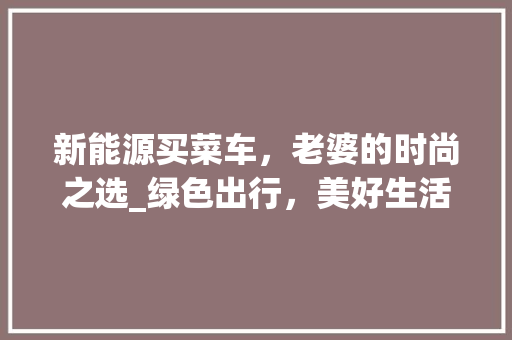 新能源买菜车，老婆的时尚之选_绿色出行，美好生活