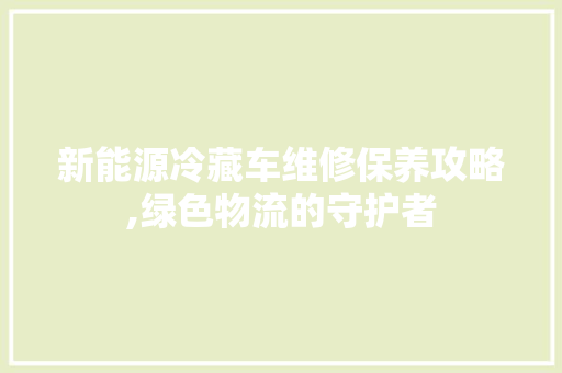 新能源冷藏车维修保养攻略,绿色物流的守护者
