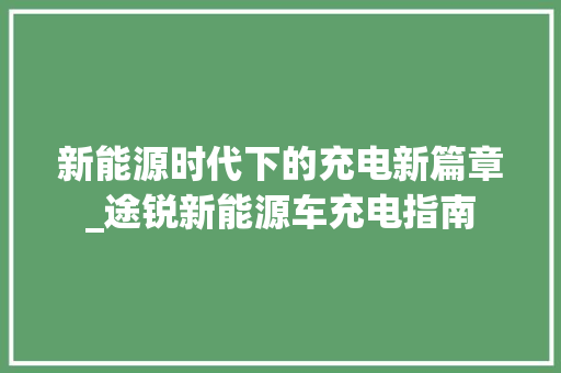 新能源时代下的充电新篇章_途锐新能源车充电指南
