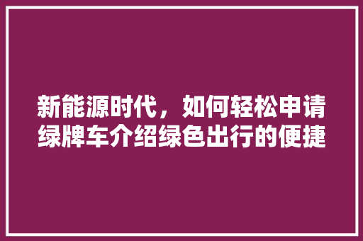 新能源时代，如何轻松申请绿牌车介绍绿色出行的便捷之路