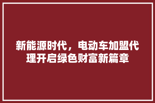 新能源时代，电动车加盟代理开启绿色财富新篇章 汽车配件