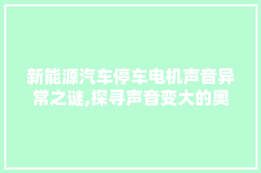 新能源汽车停车电机声音异常之谜,探寻声音变大的奥秘