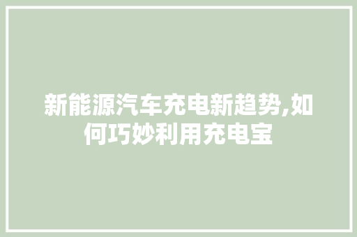 新能源汽车充电新趋势,如何巧妙利用充电宝