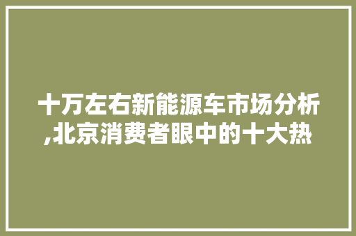 十万左右新能源车市场分析,北京消费者眼中的十大热销车型
