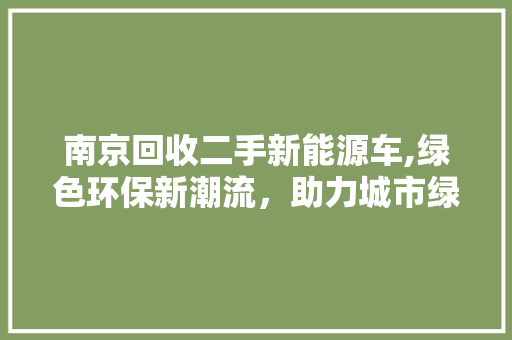 南京回收二手新能源车,绿色环保新潮流，助力城市绿色发展