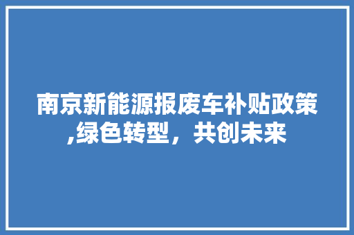 南京新能源报废车补贴政策,绿色转型，共创未来