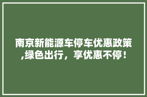 南京新能源车停车优惠政策,绿色出行，享优惠不停！ 汽车配件