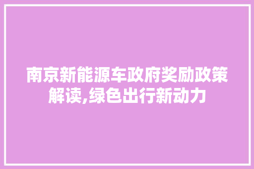 南京新能源车政府奖励政策解读,绿色出行新动力