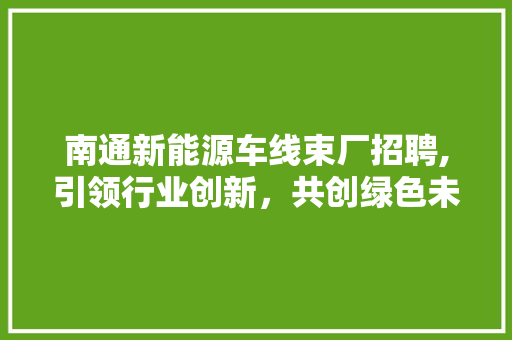 南通新能源车线束厂招聘,引领行业创新，共创绿色未来