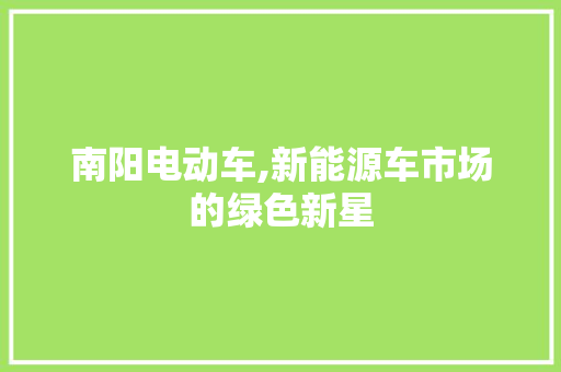 南阳电动车,新能源车市场的绿色新星