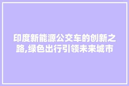印度新能源公交车的创新之路,绿色出行引领未来城市交通