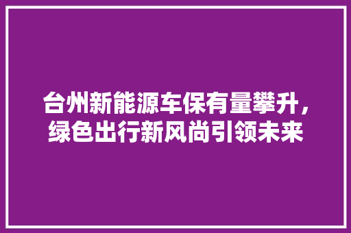 台州新能源车保有量攀升，绿色出行新风尚引领未来
