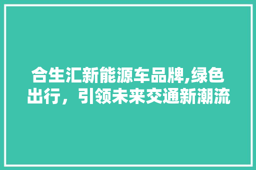 合生汇新能源车品牌,绿色出行，引领未来交通新潮流