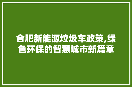 合肥新能源垃圾车政策,绿色环保的智慧城市新篇章