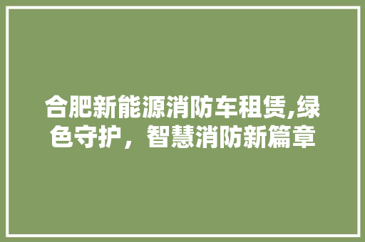 合肥新能源消防车租赁,绿色守护，智慧消防新篇章