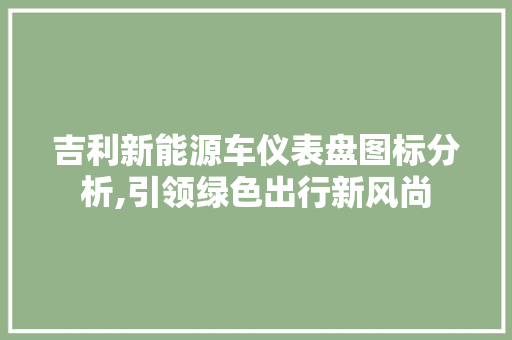 吉利新能源车仪表盘图标分析,引领绿色出行新风尚