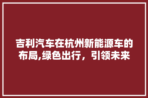 吉利汽车在杭州新能源车的布局,绿色出行，引领未来