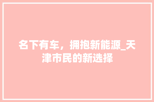 名下有车，拥抱新能源_天津市民的新选择