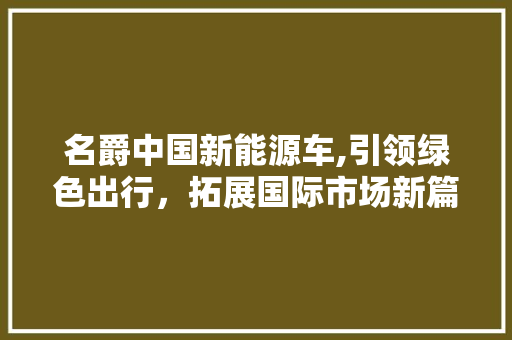 名爵中国新能源车,引领绿色出行，拓展国际市场新篇章