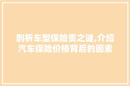剖析车型保险贵之谜,介绍汽车保险价格背后的因素 蓄电池配件