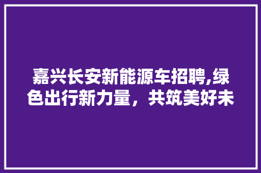 嘉兴长安新能源车招聘,绿色出行新力量，共筑美好未来