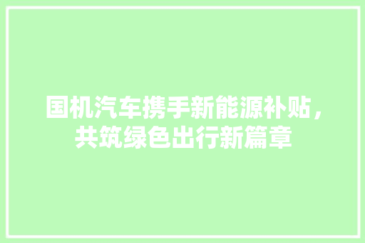 国机汽车携手新能源补贴，共筑绿色出行新篇章