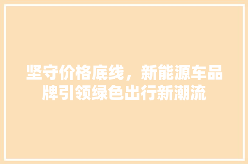 坚守价格底线，新能源车品牌引领绿色出行新潮流