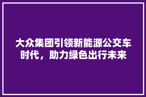 大众集团引领新能源公交车时代，助力绿色出行未来
