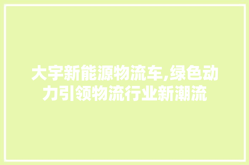 大宇新能源物流车,绿色动力引领物流行业新潮流