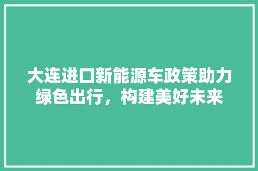 大连进口新能源车政策助力绿色出行，构建美好未来