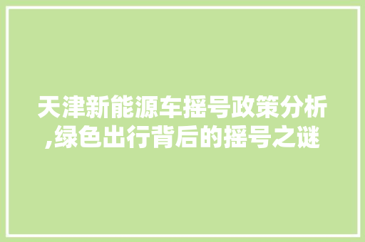 天津新能源车摇号政策分析,绿色出行背后的摇号之谜