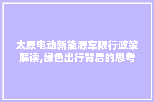 太原电动新能源车限行政策解读,绿色出行背后的思考与平衡
