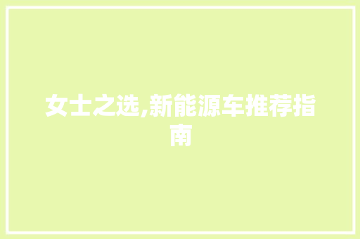 女士之选,新能源车推荐指南