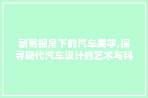 副驾视角下的汽车美学,探寻现代汽车设计的艺术与科学