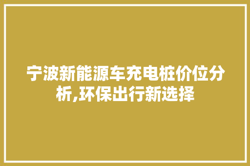 宁波新能源车充电桩价位分析,环保出行新选择