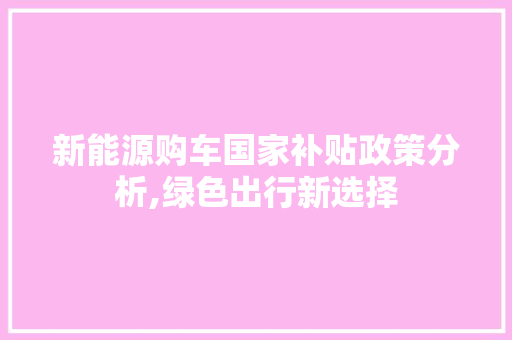 新能源购车国家补贴政策分析,绿色出行新选择