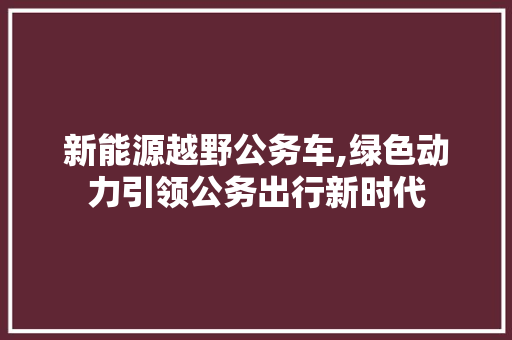 新能源越野公务车,绿色动力引领公务出行新时代