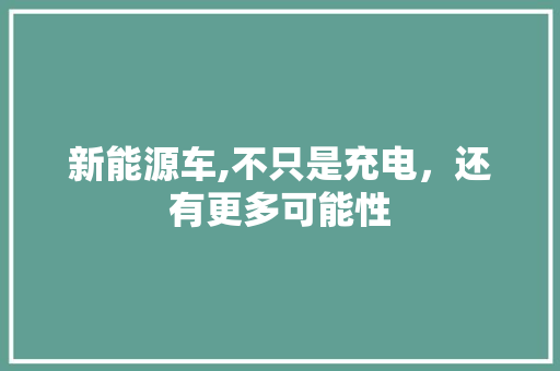 新能源车,不只是充电，还有更多可能性