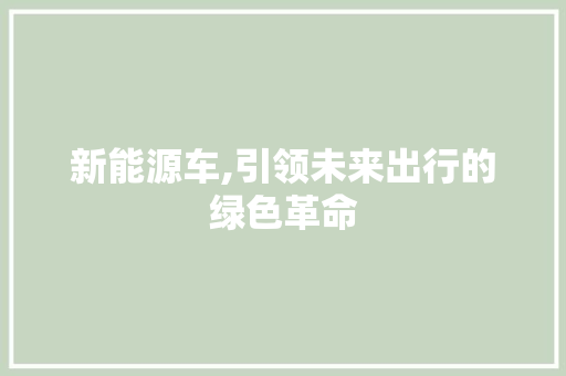 新能源车,引领未来出行的绿色革命