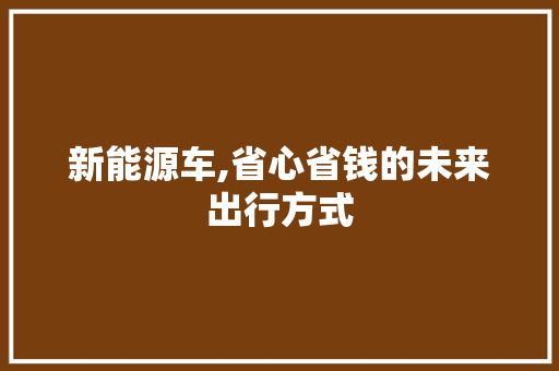 新能源车,省心省钱的未来出行方式