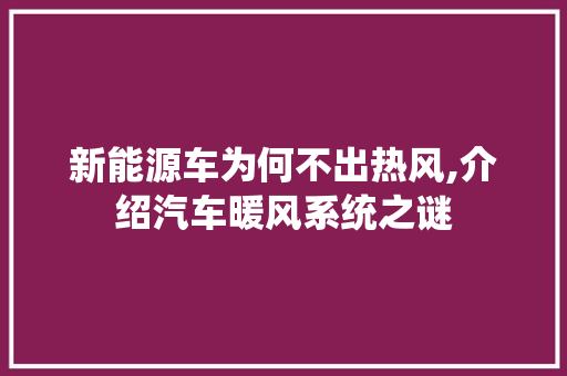 新能源车为何不出热风,介绍汽车暖风系统之谜