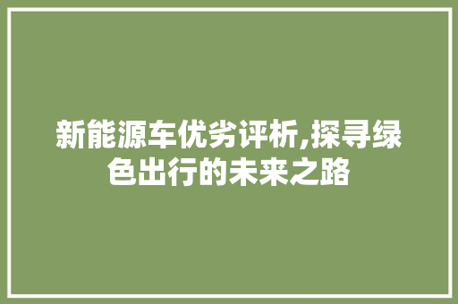 新能源车优劣评析,探寻绿色出行的未来之路